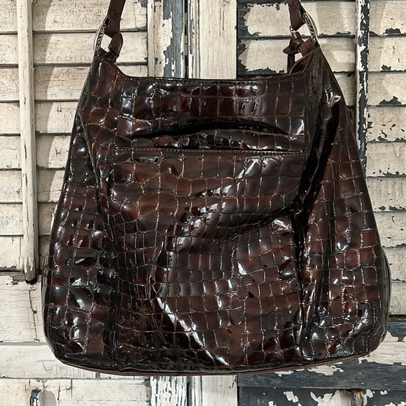 Brighton Patent Crocodile Vintage Croc Embossed Purse Brown Leather Shoulder Bag - Picture 5 of 14
